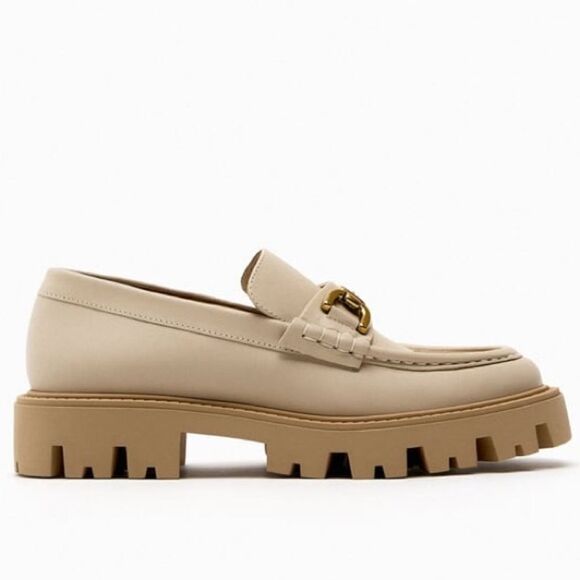 ZARA BUCKLE LEATHER LUG SOLE LOAFERS - Picture 5 of 10